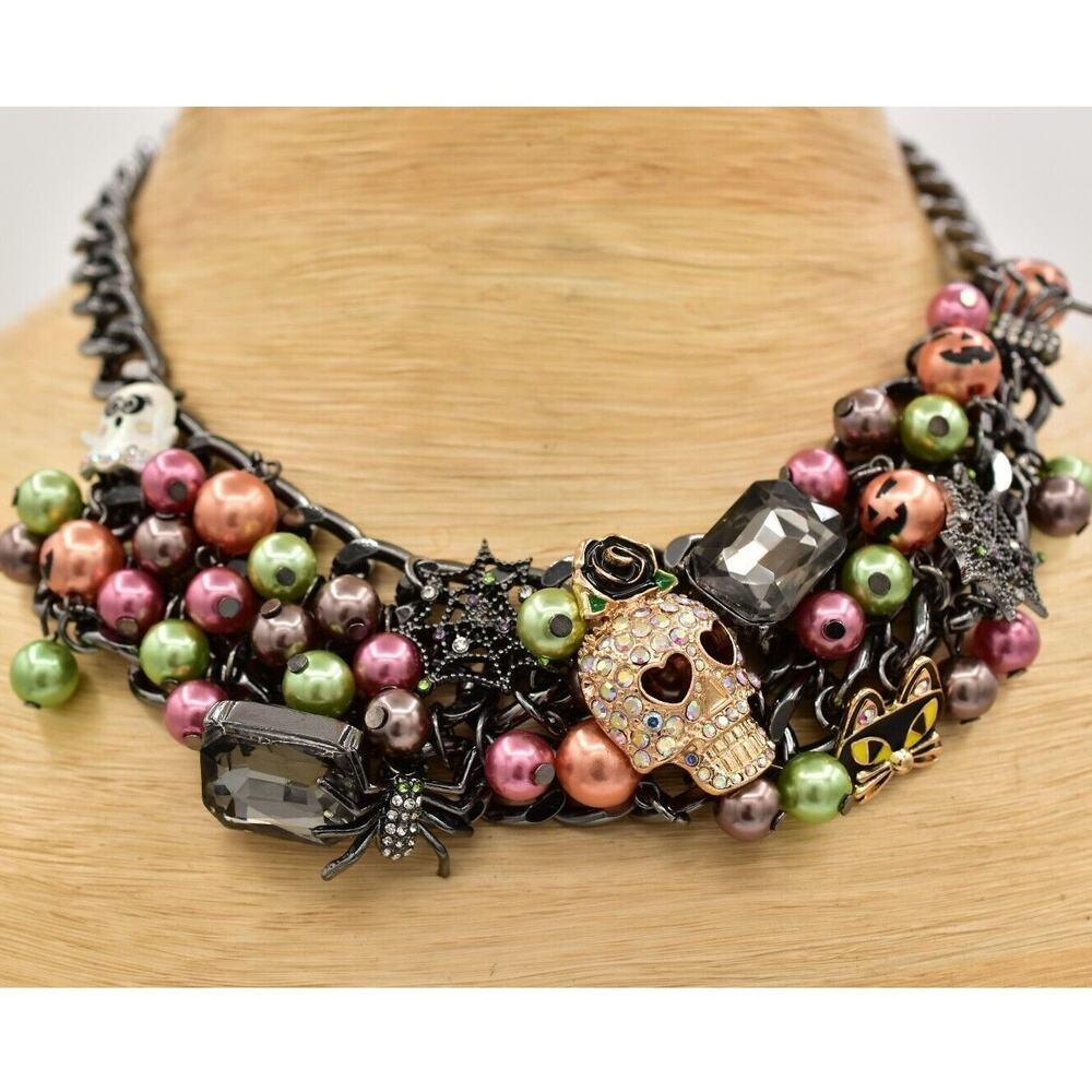 Betsey Johnson Halloween Collar Necklace Spider Skull Cat Pumpkin NWT RARE Bin7A